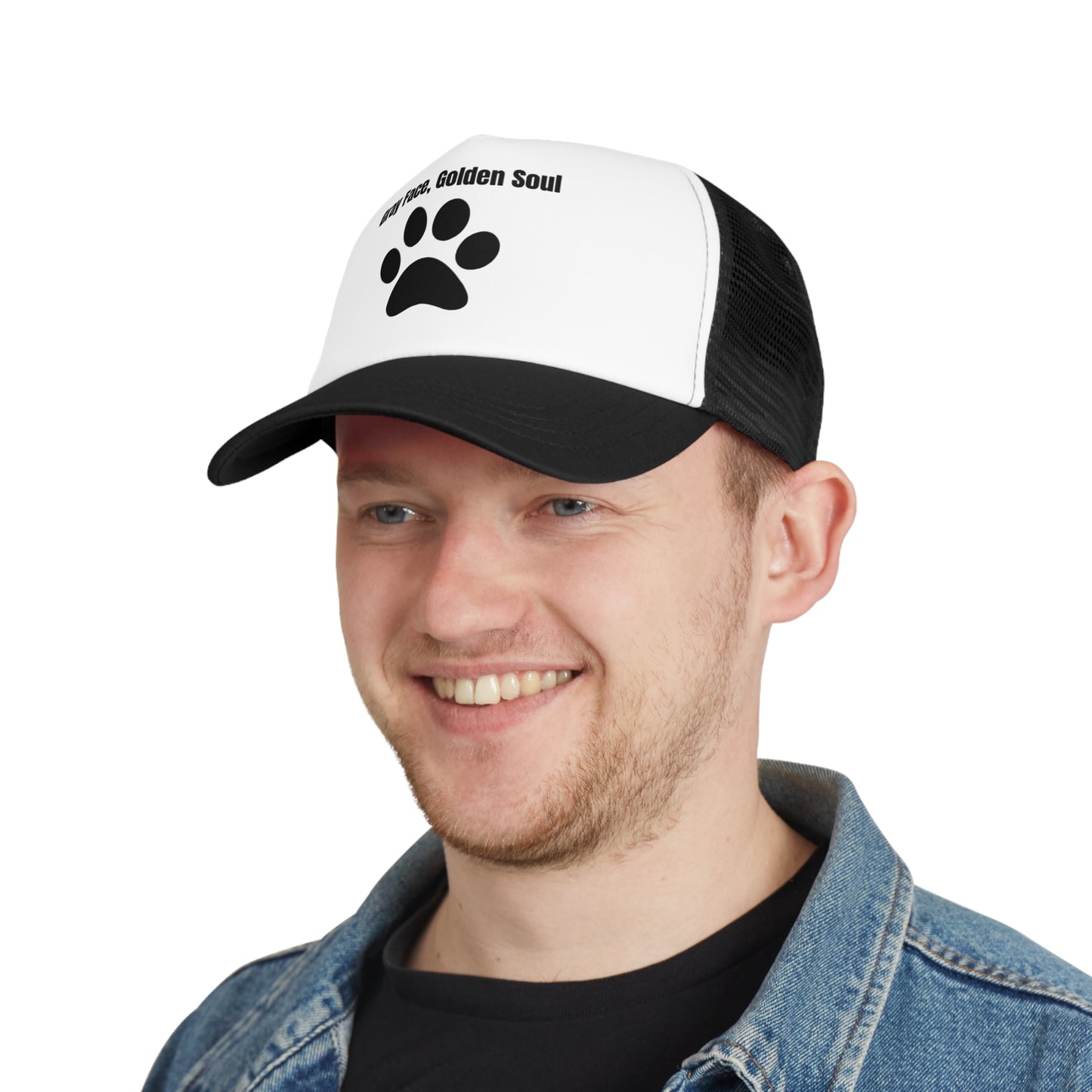 Mesh Cap with Gray Face Golden Soul Paw Print Design