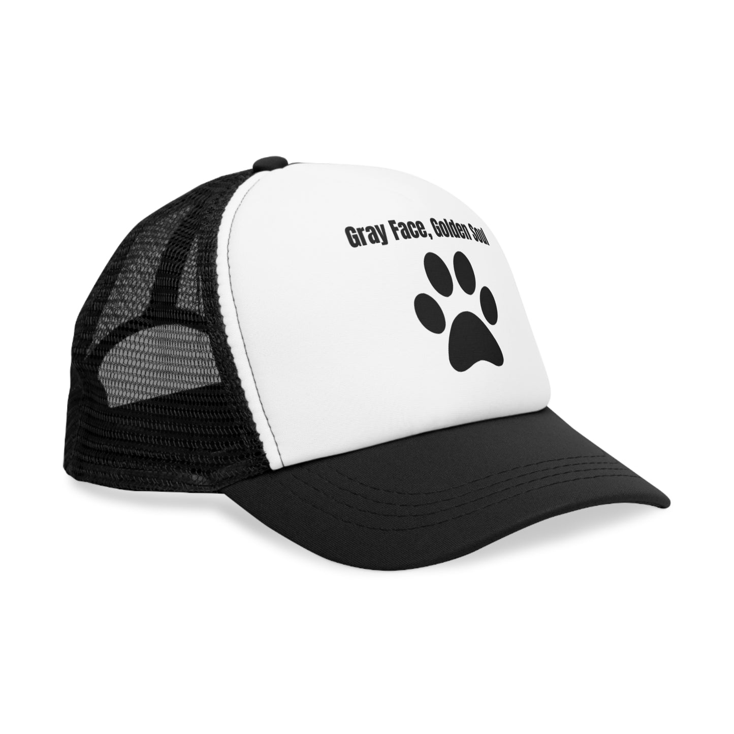 Mesh Cap with Gray Face Golden Soul Paw Print Design