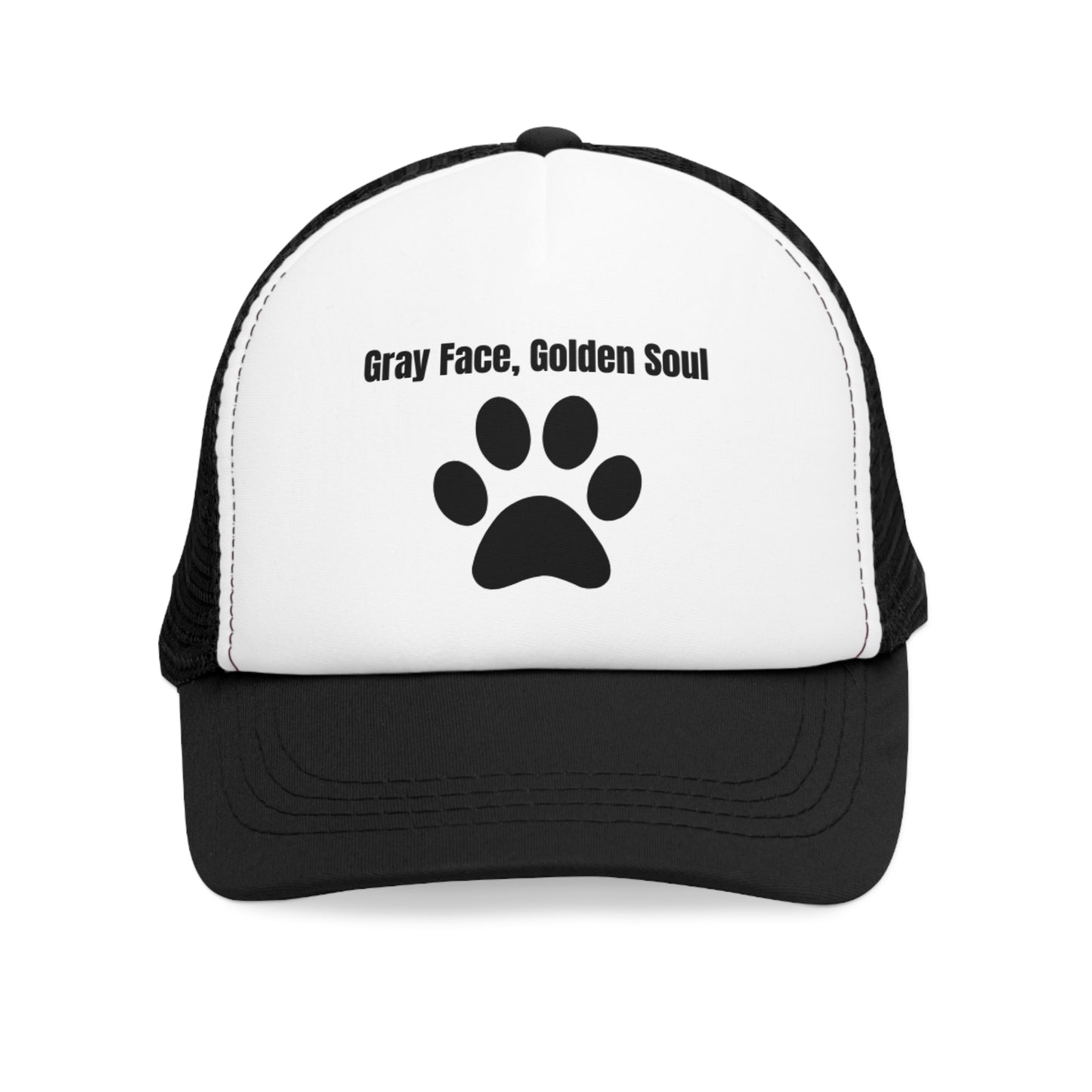 Mesh Cap with Gray Face Golden Soul Paw Print Design