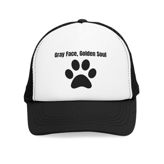 Mesh Cap with Gray Face Golden Soul Paw Print Design