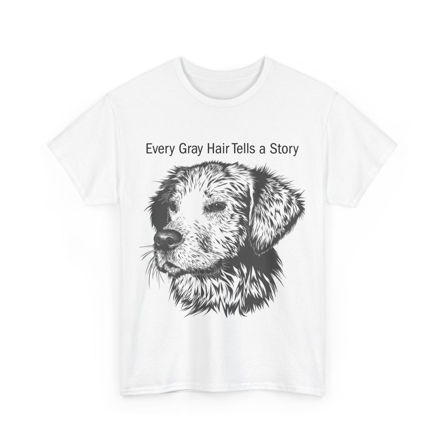Unisex Heavy Cotton Tee with Dog Illustration - Every Gray Hair Tells a Story, Pet Lover Gift, Dog Mom Tee, Animal Lover Apparel, [...]