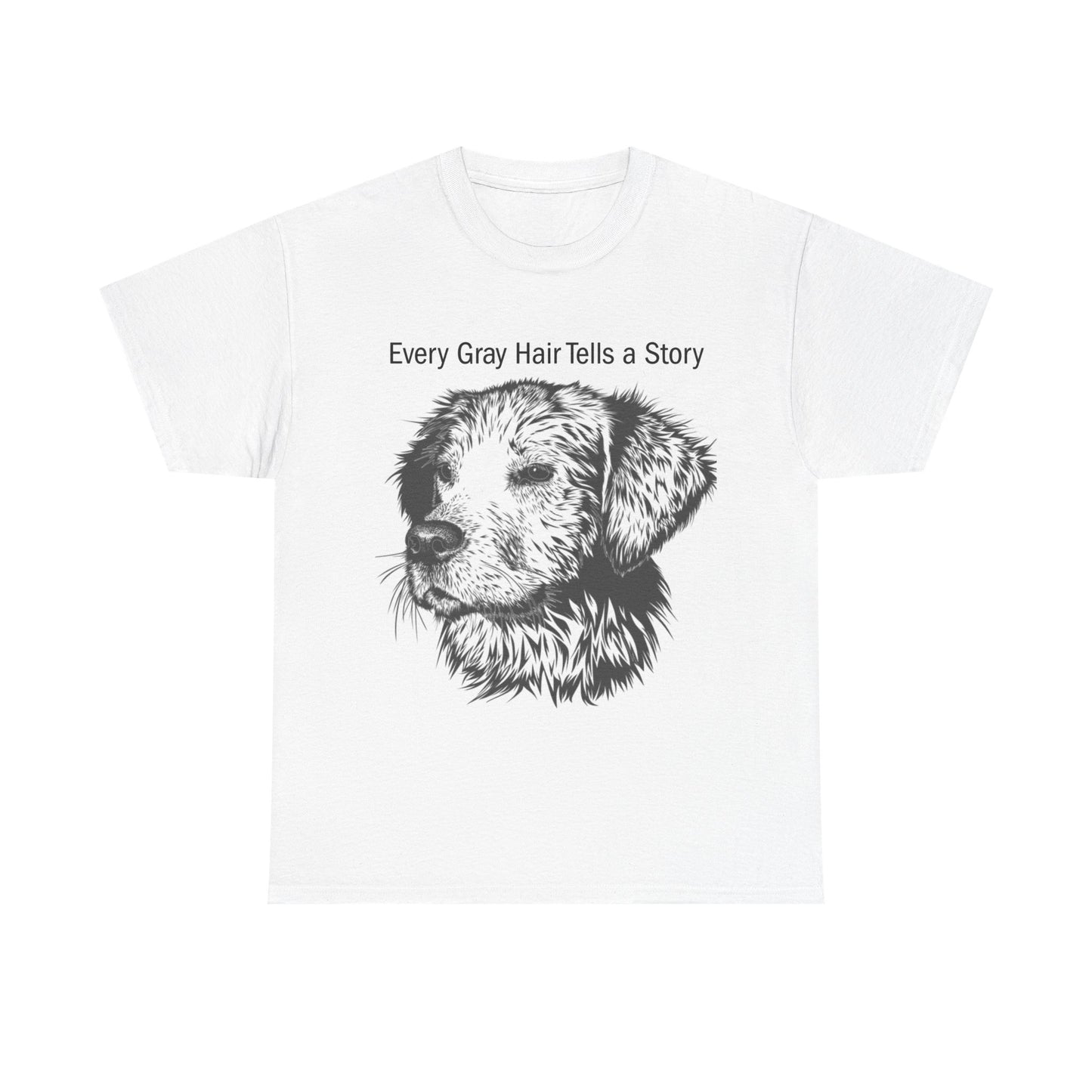 Unisex Heavy Cotton Tee with Dog Illustration - Every Gray Hair Tells a Story, Pet Lover Gift, Dog Mom Tee, Animal Lover Apparel, [...]